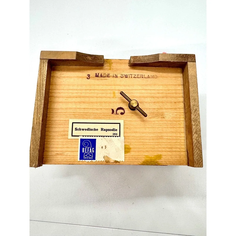 Vintage BEFAG Swiss Chalet Music Box Swedish Rhapsody Log Cabin Wood Trinket Box